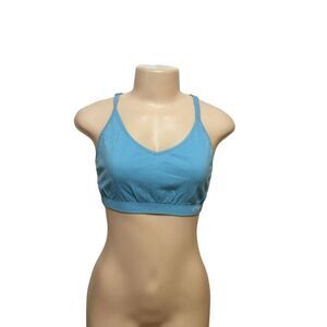 WOMEN Racer Back Sport Bra Size L Aqua Blue Nylon And Spandex